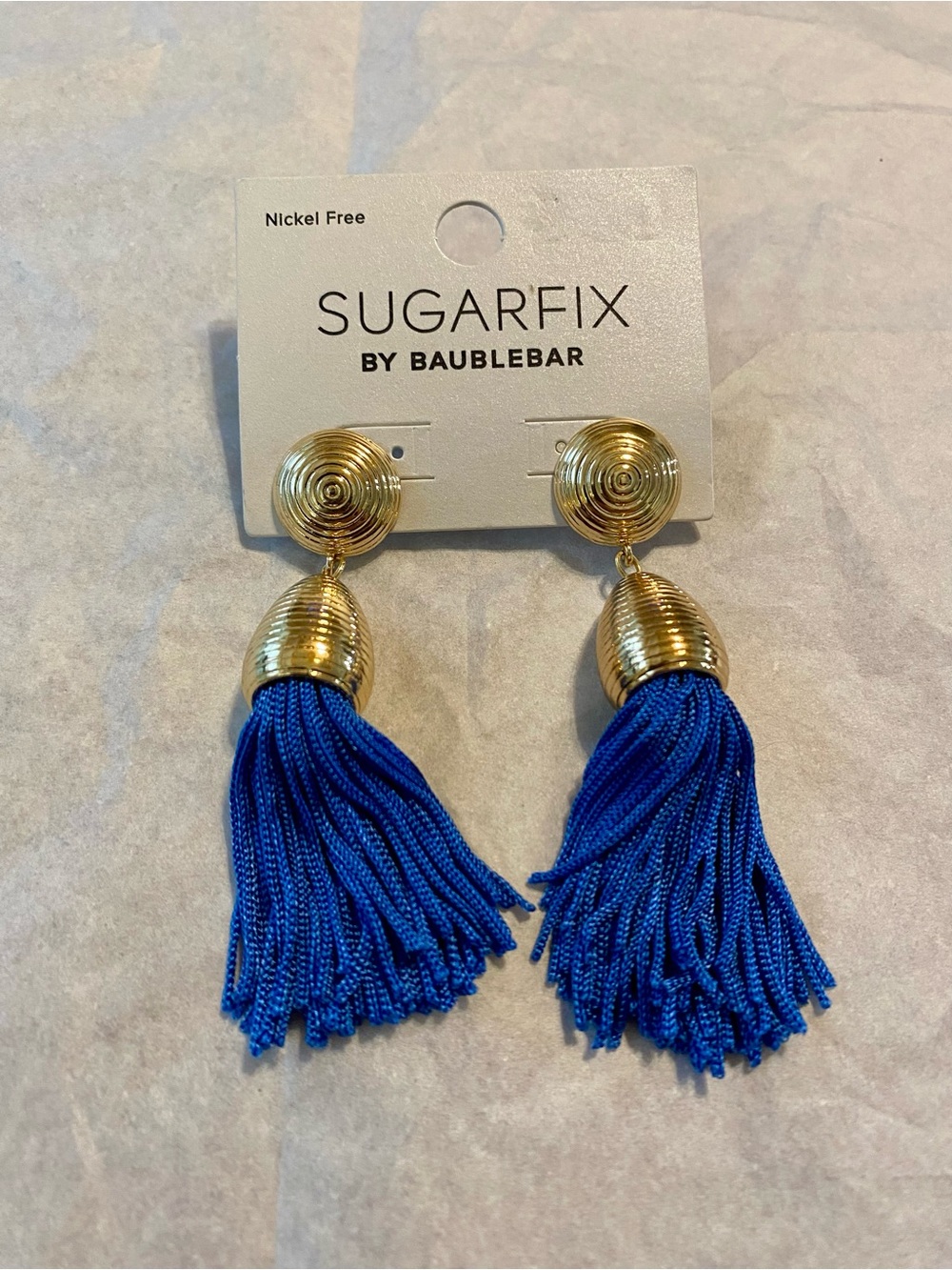 Sugarfix Royal Blue Tassel Drop Earrings with Gold Accents NWT